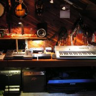 My recording studio in the loft of my cabin.