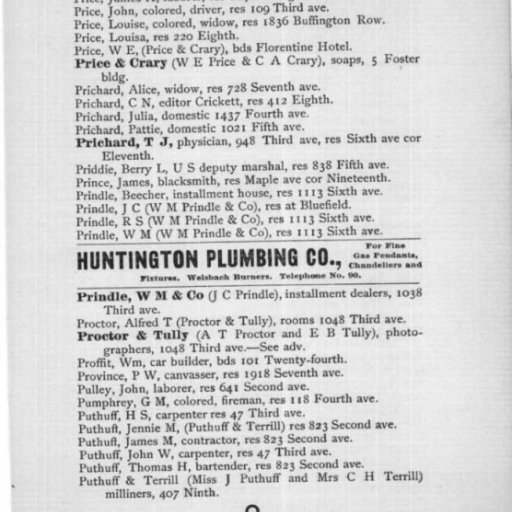 Huntington WV City Directory C N Prichard 1895-1896